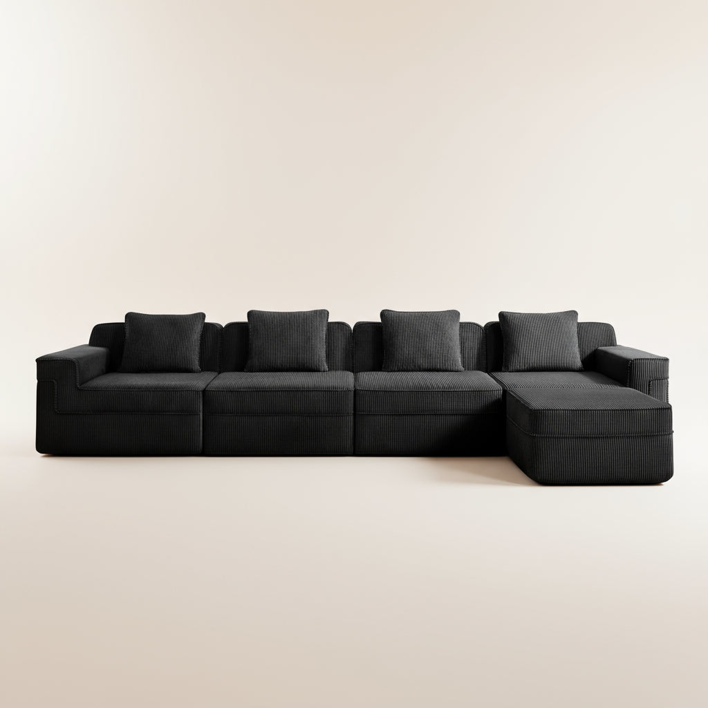 Hudson 4-Seat Boneless Couch in Black with 1 ottoman #OttOnly_1 #Color_Black