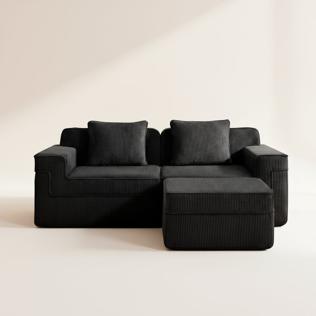 Hudson 2-Seat Boneless Couch in Black with 1 ottoman #OttOnly_1 #Color_Black