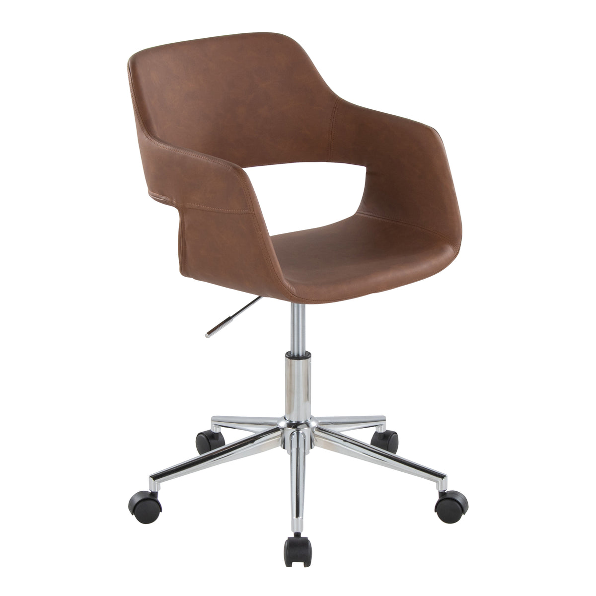 Brown Vegan Leather Office Chair with Chrome Base, Swivel, 250 lb