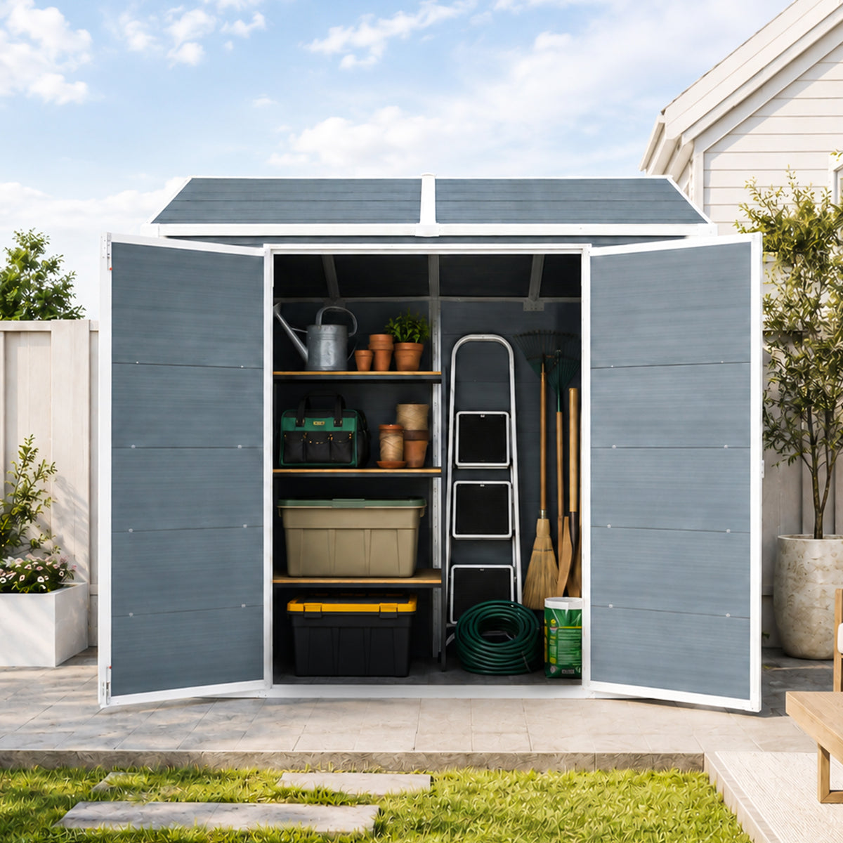 6x8 ft Gray Resin Storage Shed with Floor