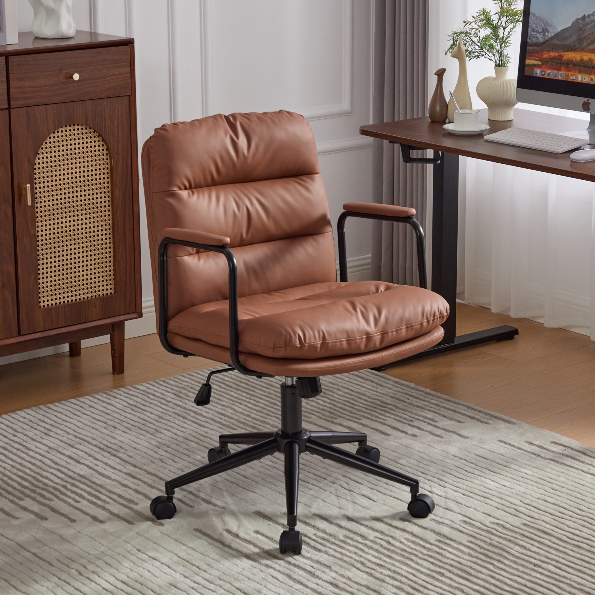 Brown Vegan Leather Office Chair, Swivel