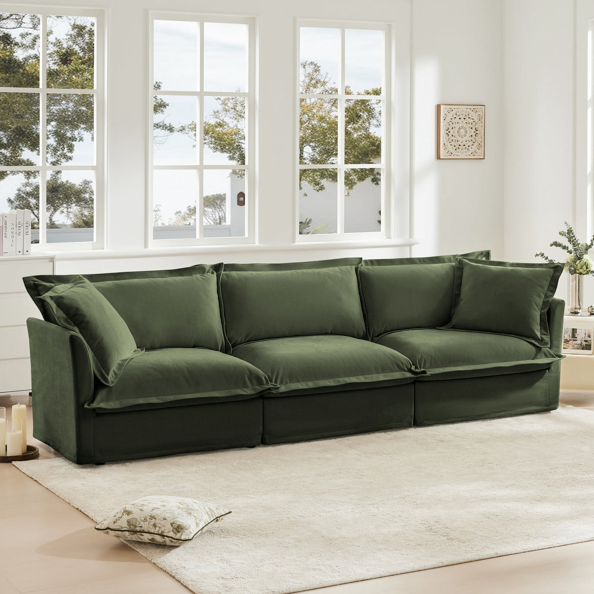 Fluffy 3-Seat Modular Sofa in Chenille Olive #OttOnly_0 #Fabric_Chenille Olive