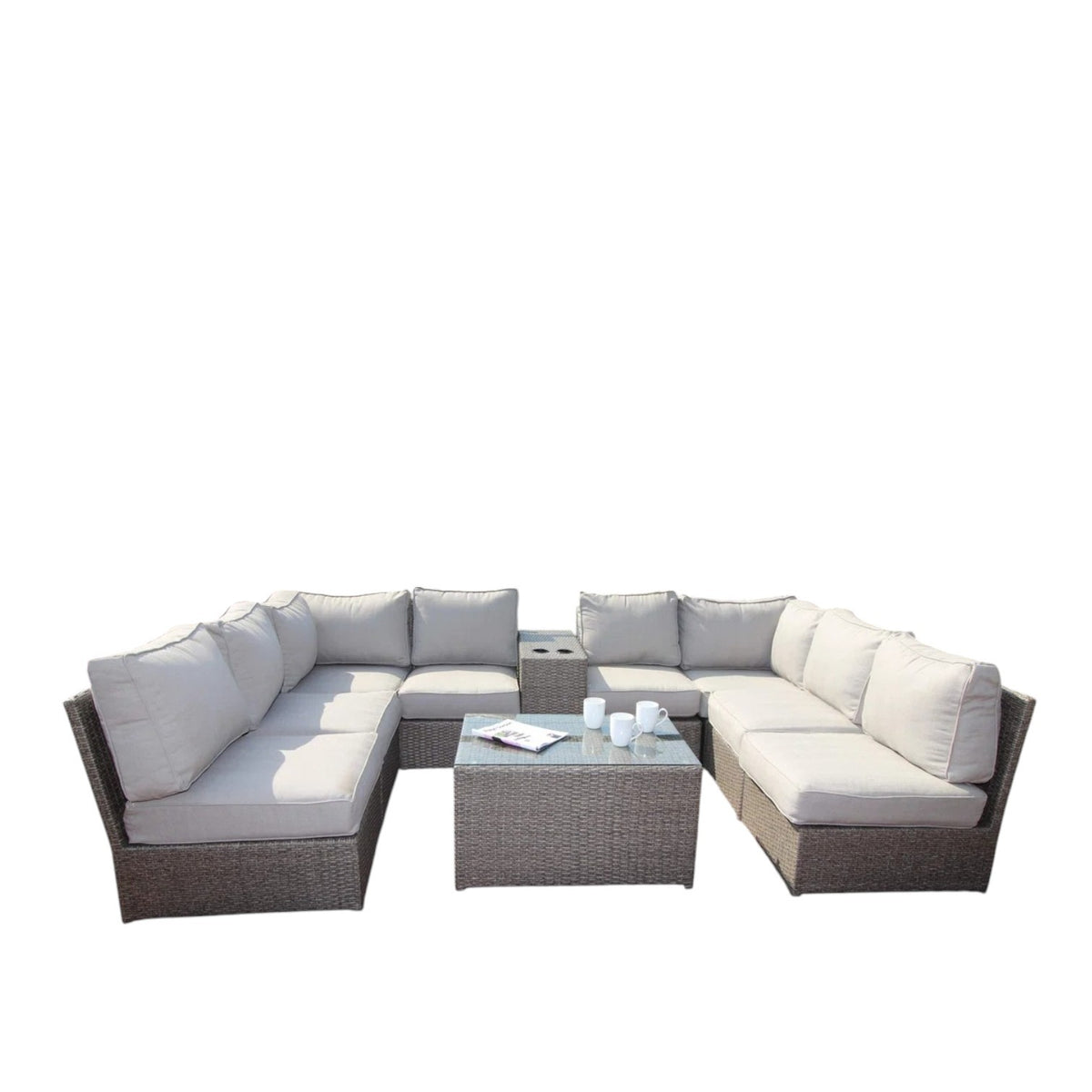 Gray Wicker Outdoor Sectional Set for 6 with Cushions