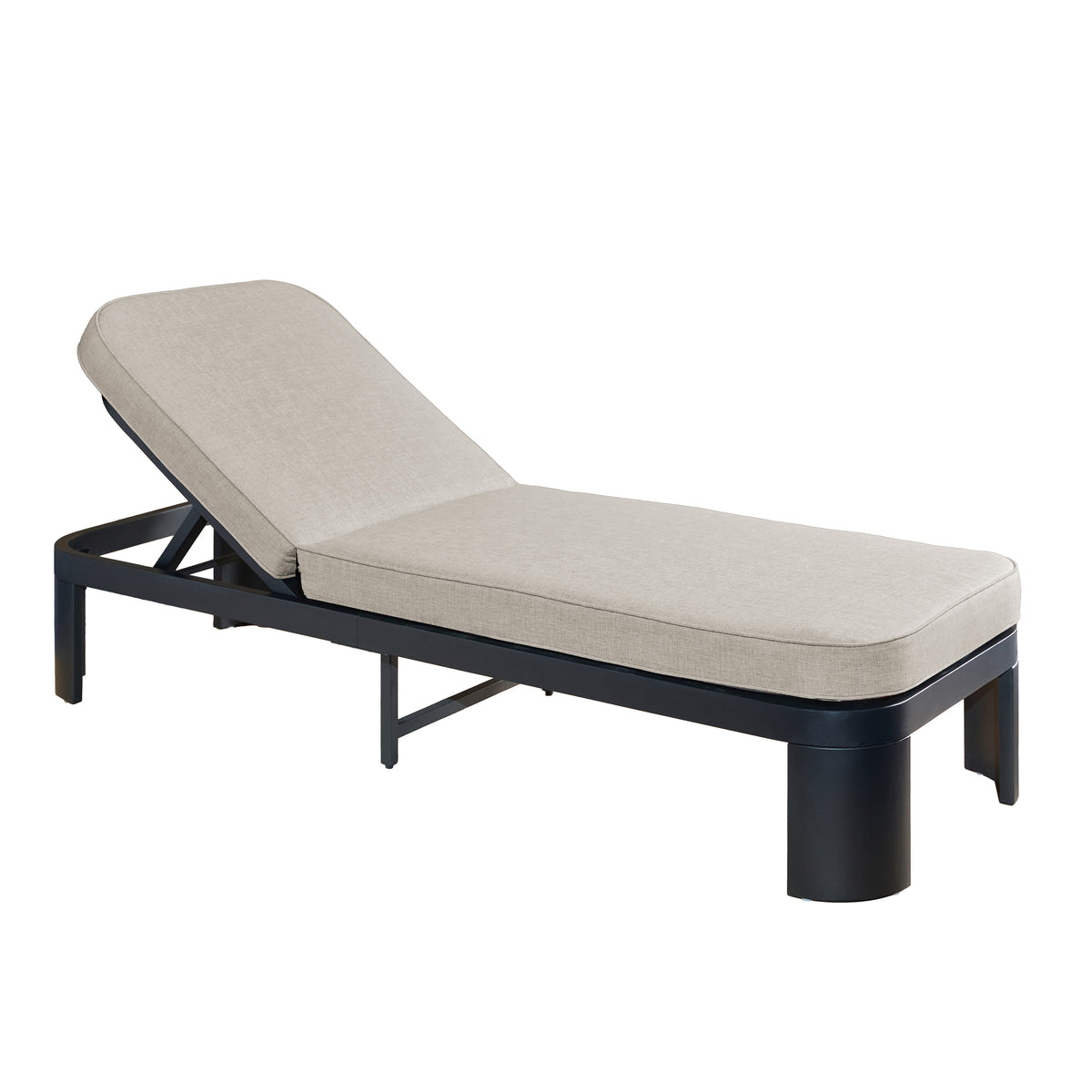 Black Solid Wood Adjustable Outdoor Chaise Lounge with Cushion