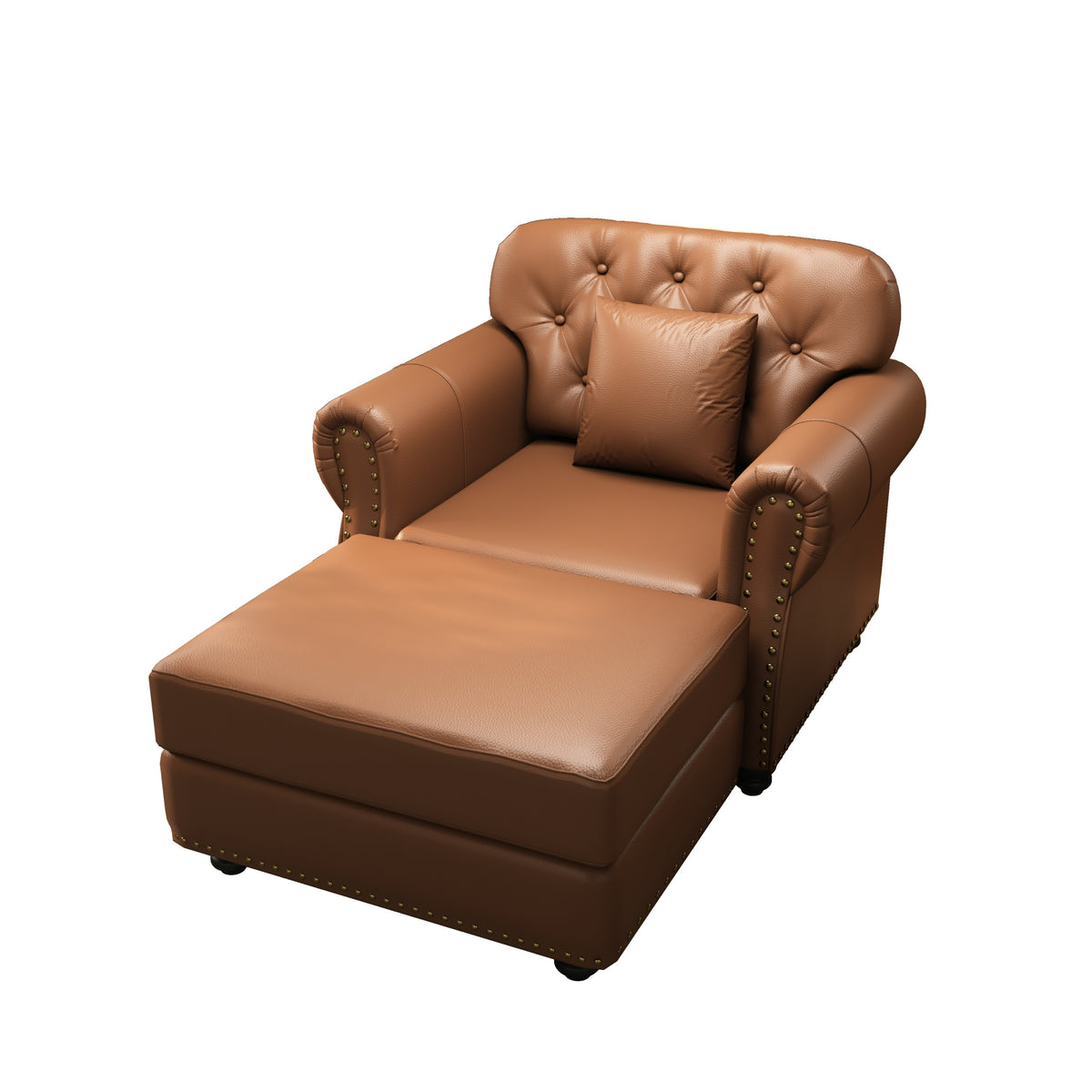 Brown Vegan Leather Chesterfield Sofa, 41.3 in Wide, Button Tufted