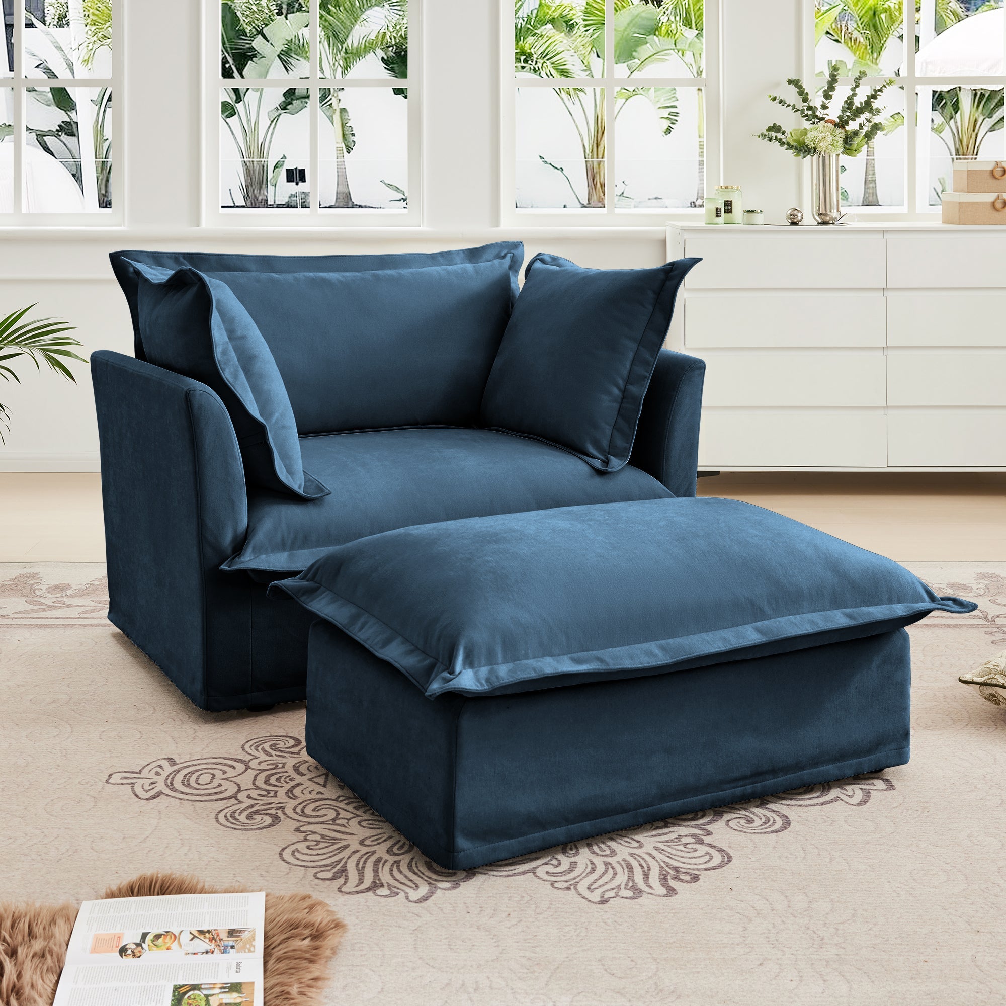 Fluffy Lounge Chair in Chenille Navy #Fabric_Chenille Navy