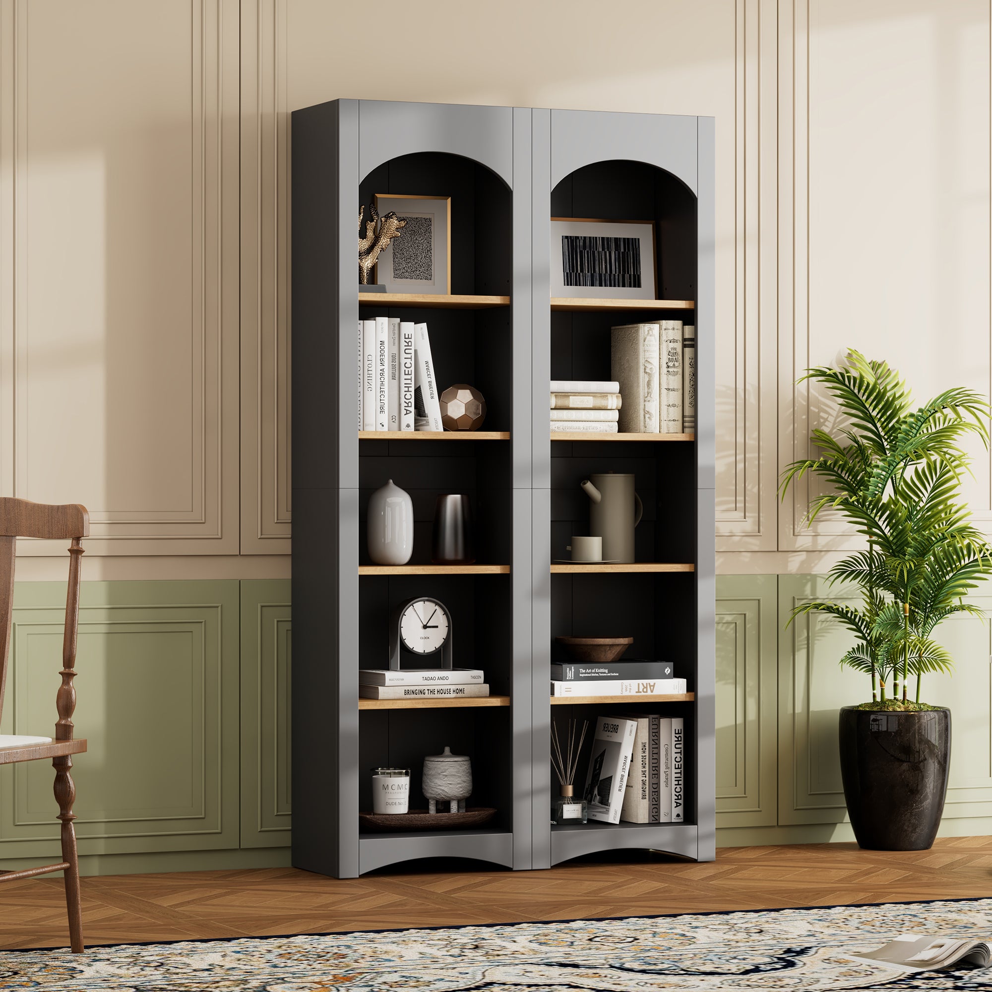 Farmhouse Storage Cabinet, 8 Shelves, 72 in Tall, Gray