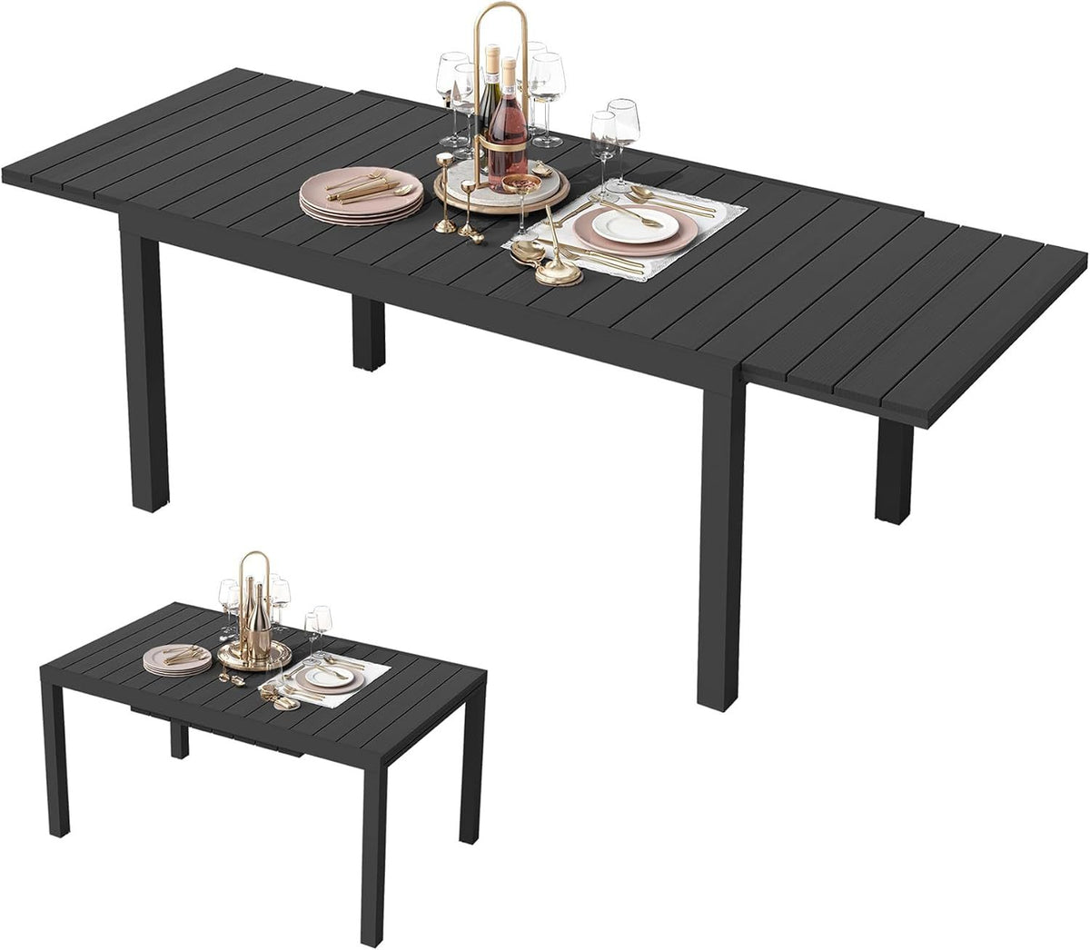 Black Metal Outdoor Dining Table Extendable
