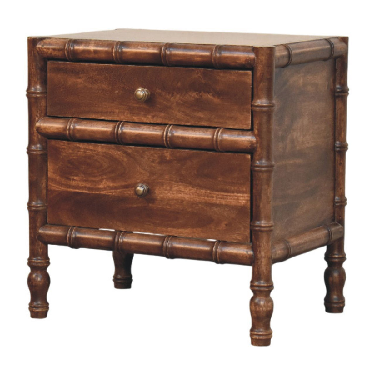 Contemporary Nightstand, 2 Drawers, Wood, Brown