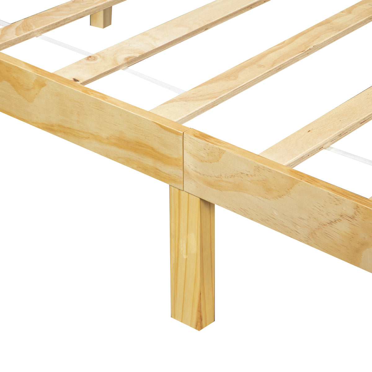 Close-up of a natural pine side rail corner joint and leg