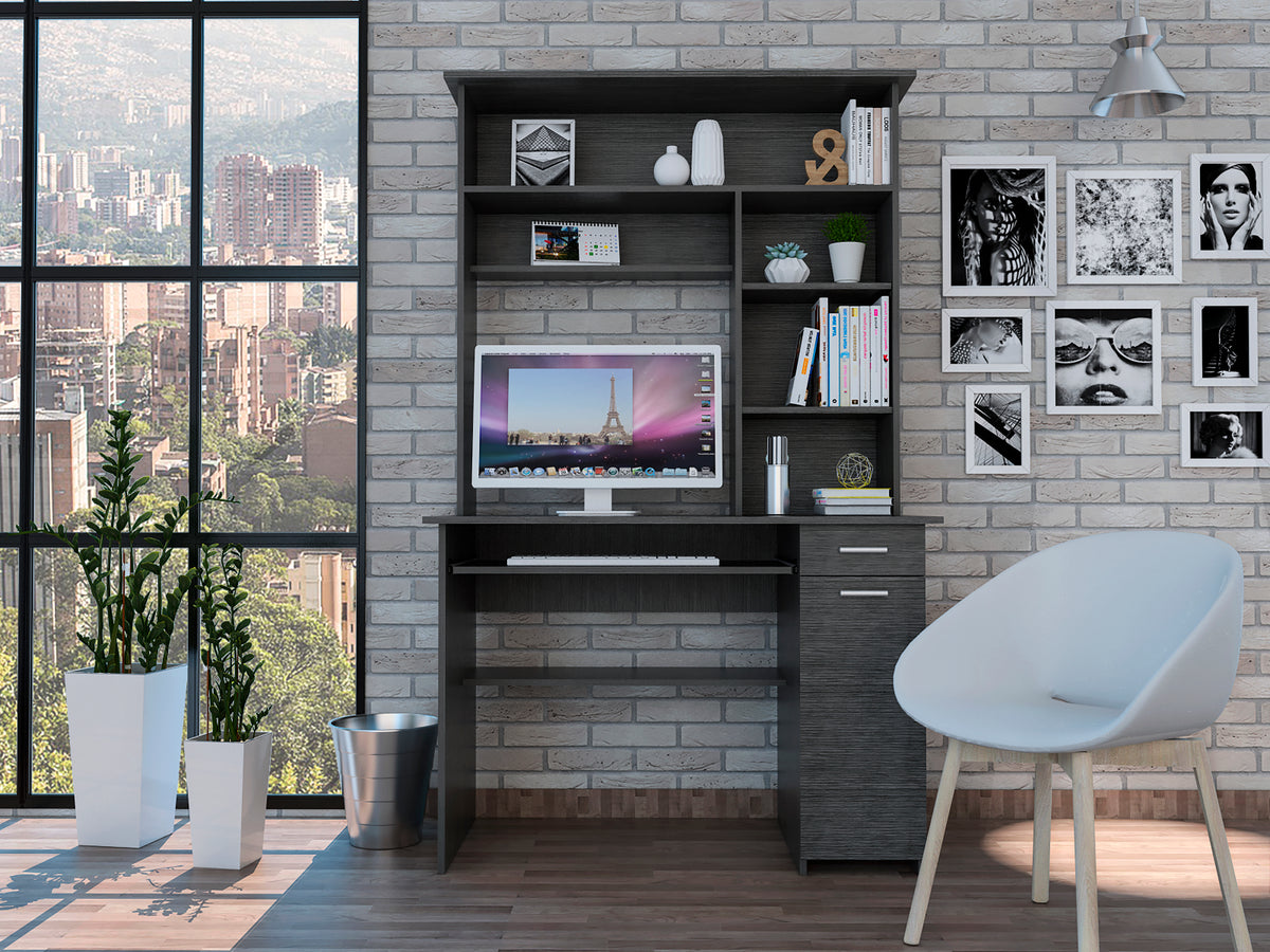 Computer Desk with Hutch, 2 Drawers, 43.3 in, Oak