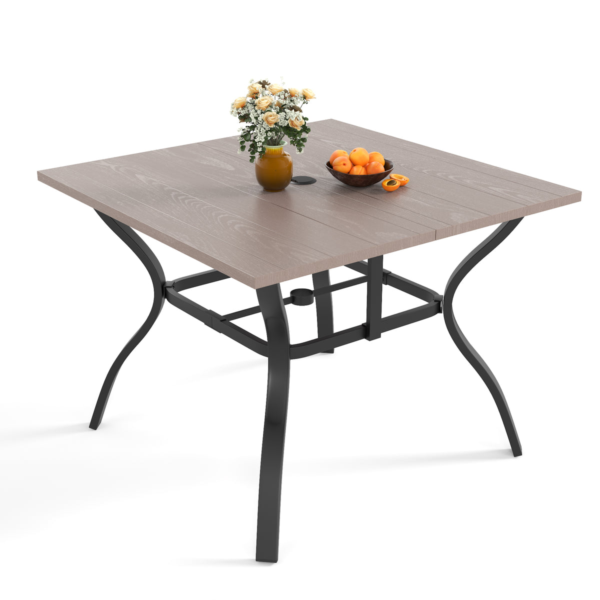 Natural Metal Square Outdoor Dining Table with Umbrella Hole