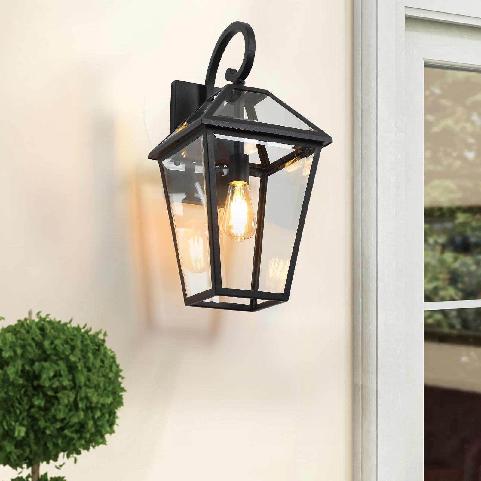 Outdoor Wall Lantern, Aluminum and Glass, Black Finish