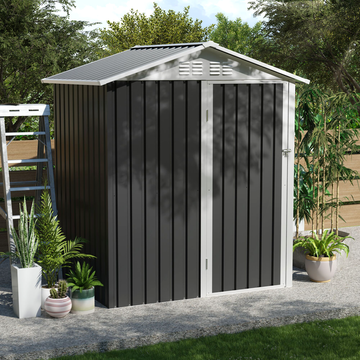 Gray Metal Storage Shed