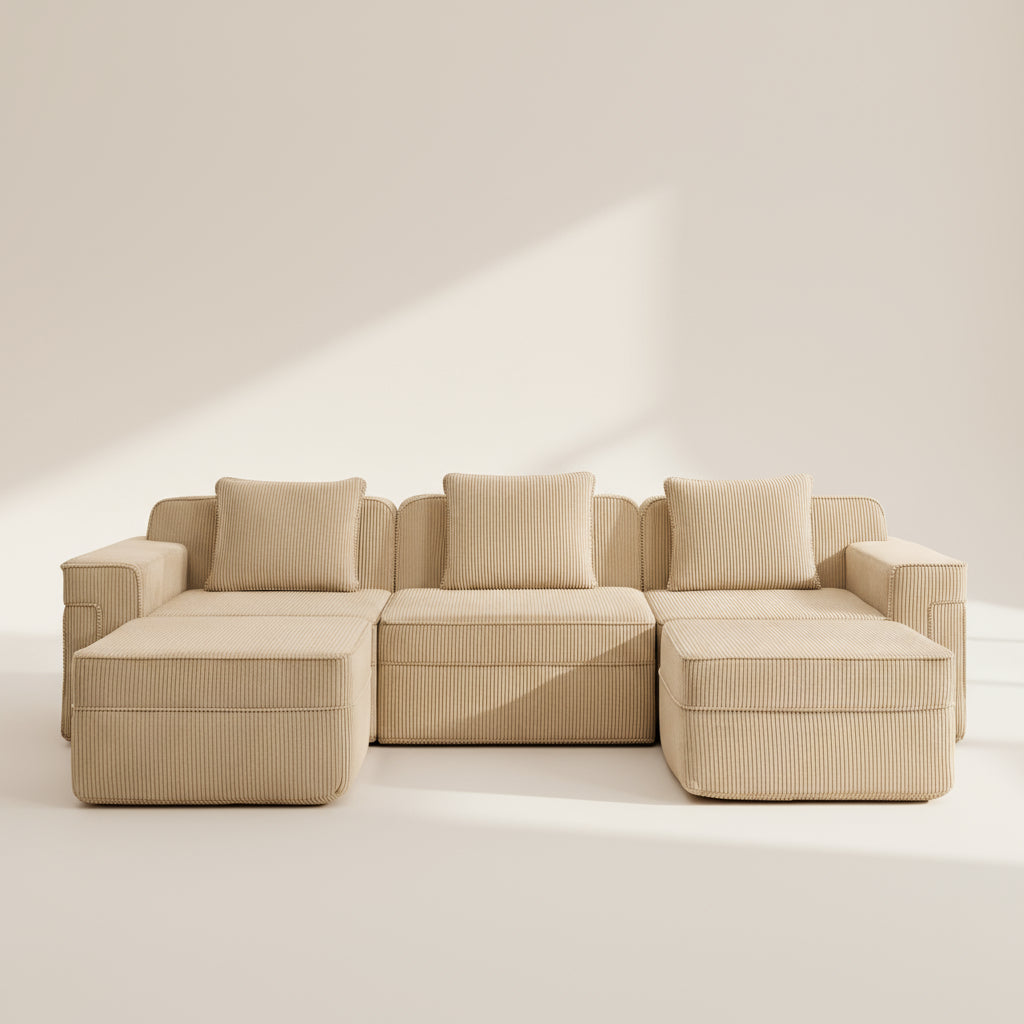 Hudson 3-Seat Boneless Couch in Camel with 2 ottomans #OttOnly_2 #Color_Camel