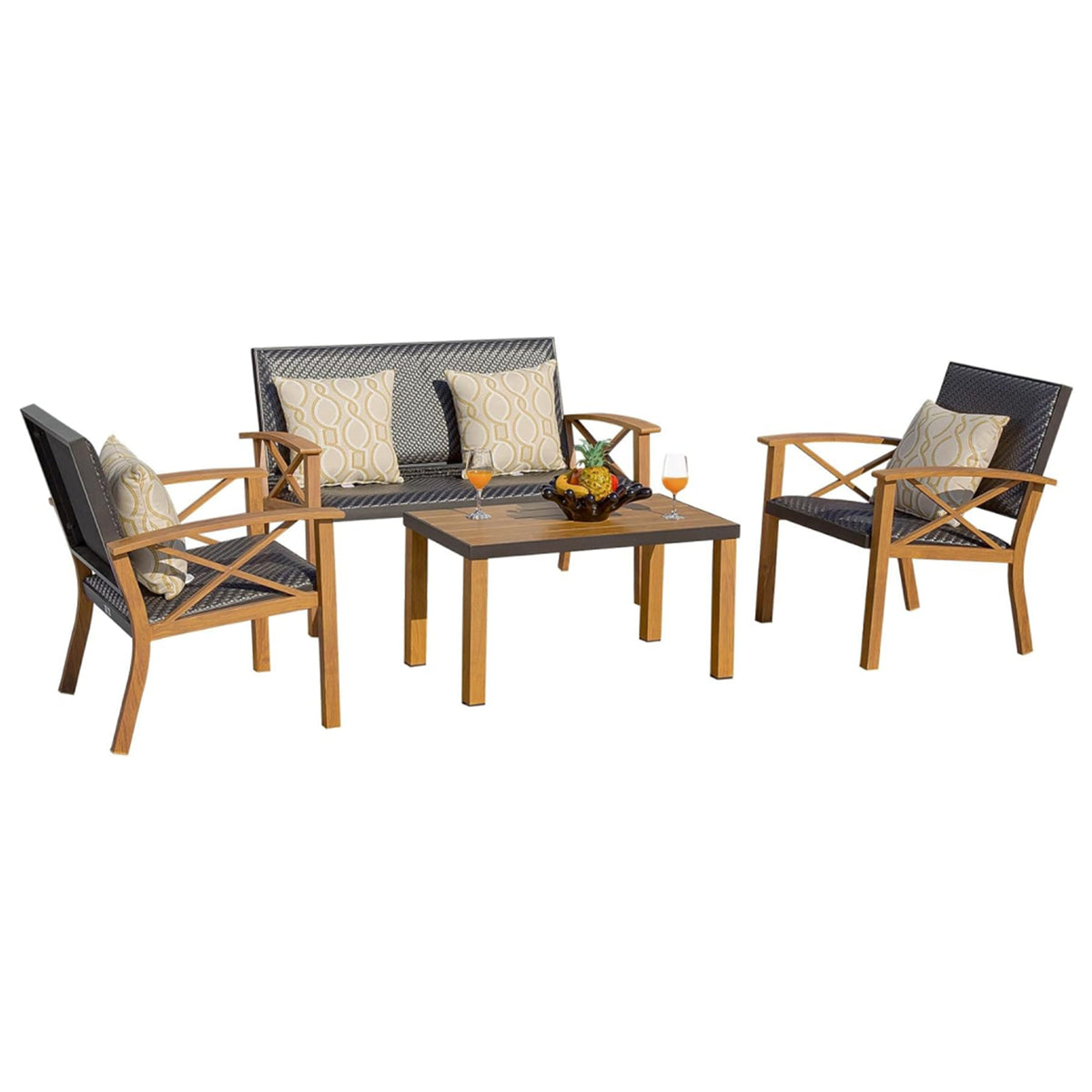 Brown Aluminum 4-Piece Outdoor Sofa Set