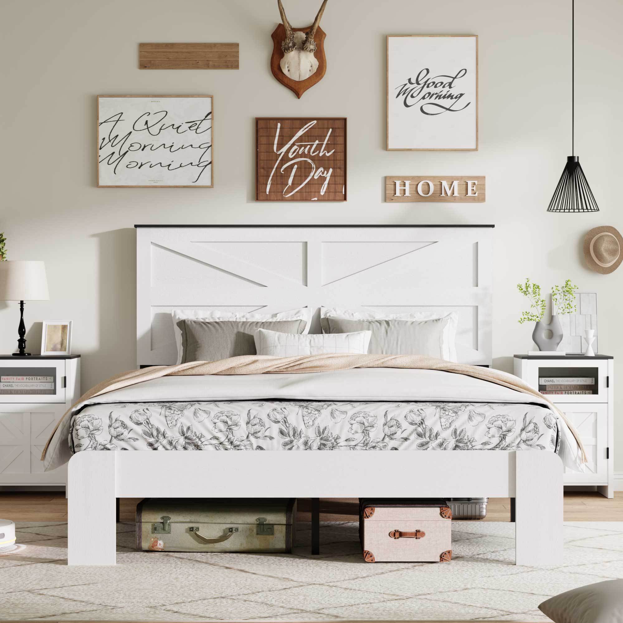 California King Platform Bed with Under Bed Storage, White