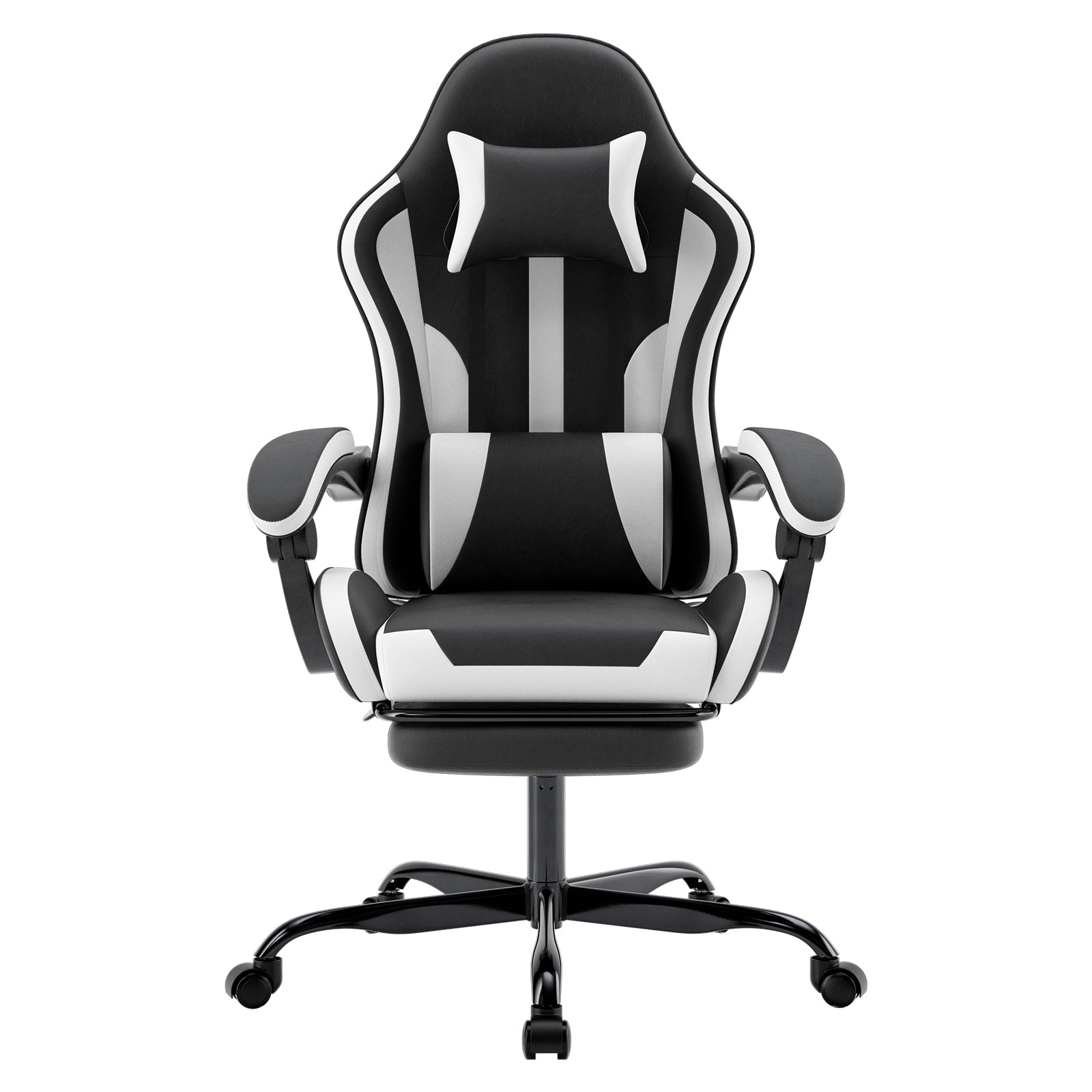 Black White Gaming Chair, Footrest