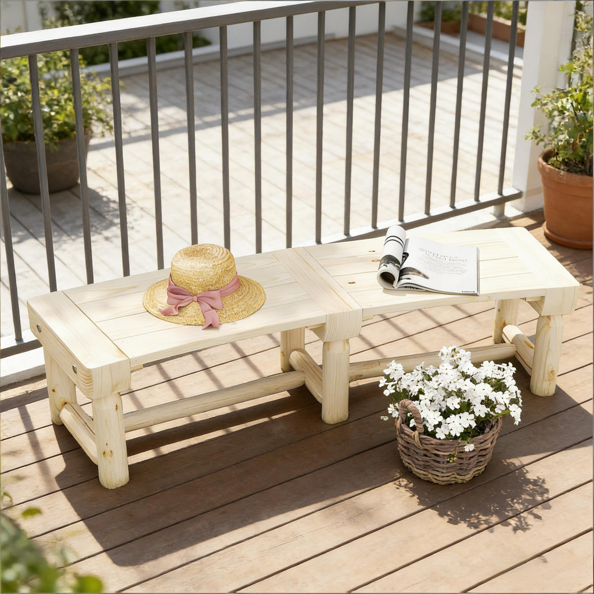 Natural Outdoor Bench, 58.3 in Wide