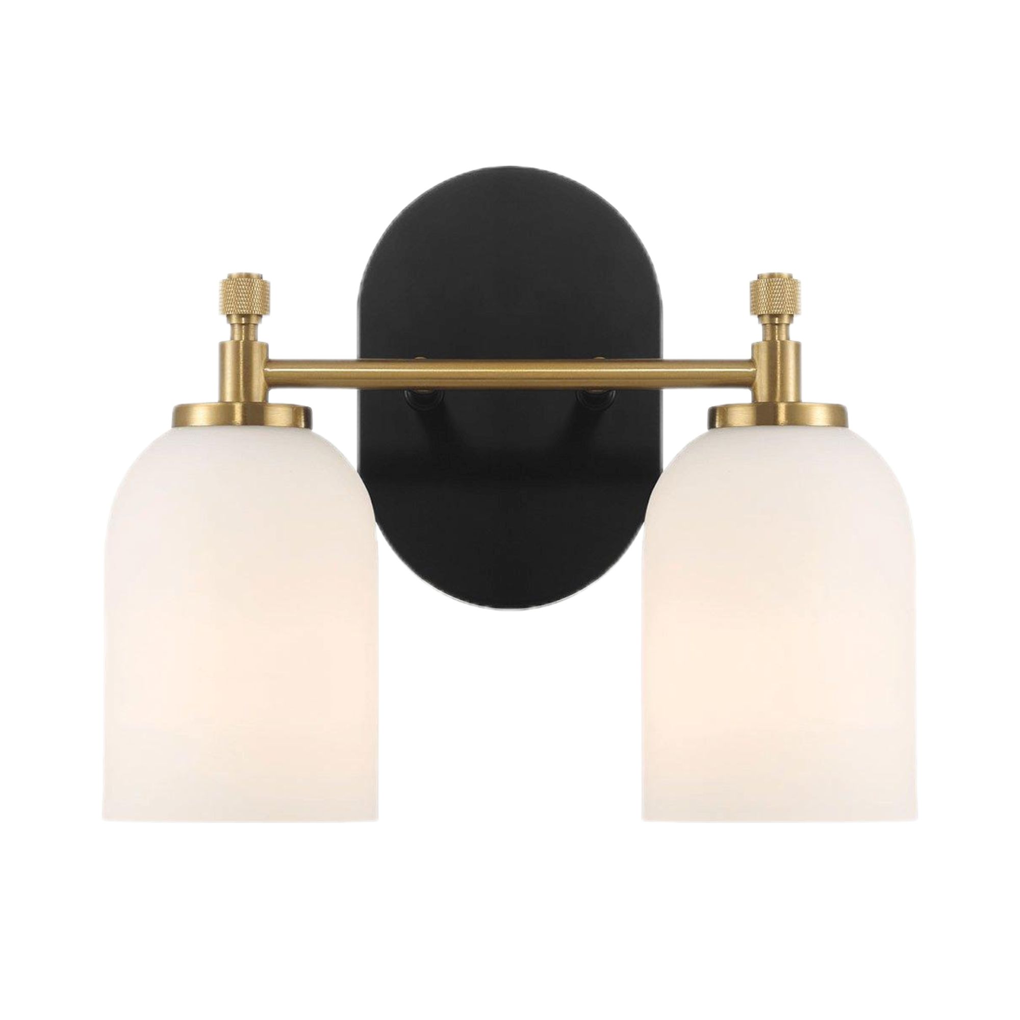 Wall Sconce with Frosted Glass Shade, Two-Light, Black/Gold/White