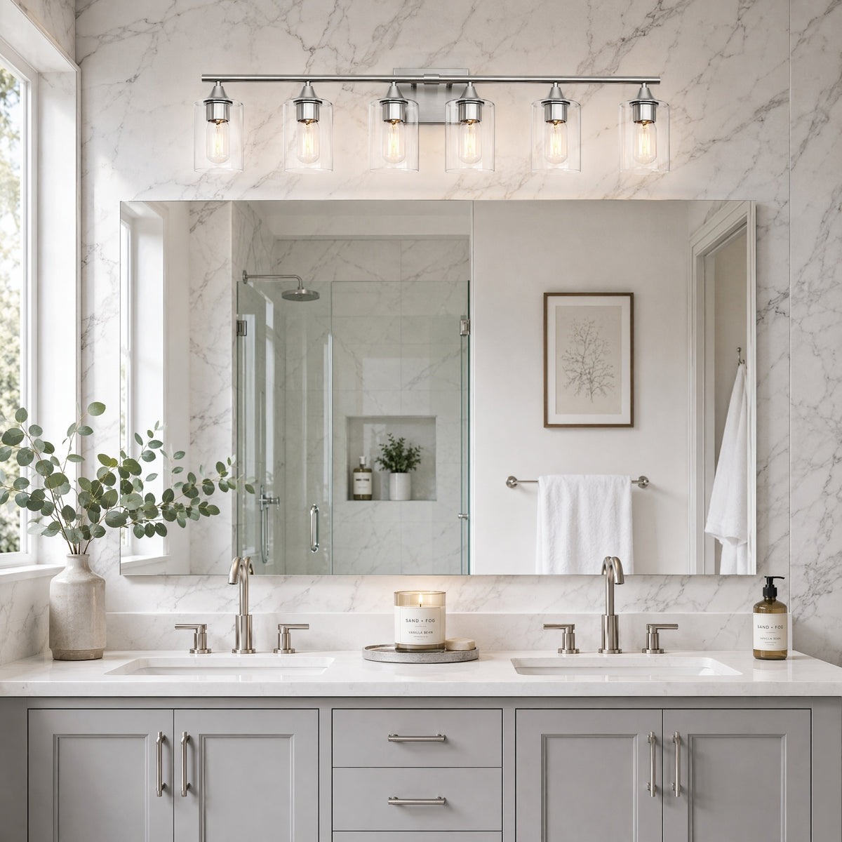 Silver 6-Light Wet-Rated Vanity Light, 37 in