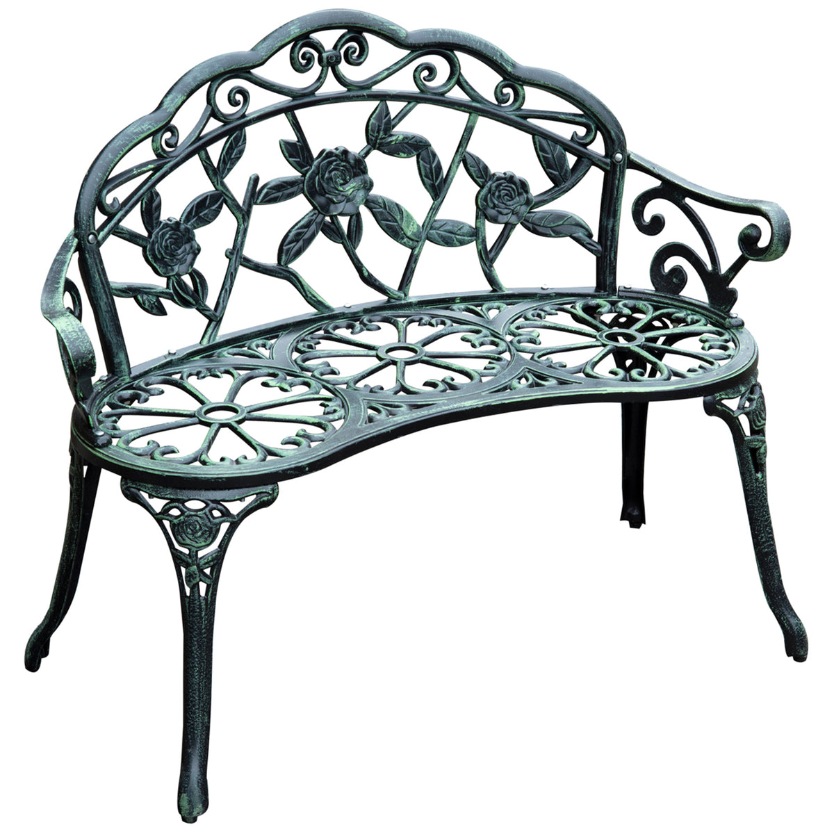 Green Aluminum Outdoor Bench, 50 in Wide