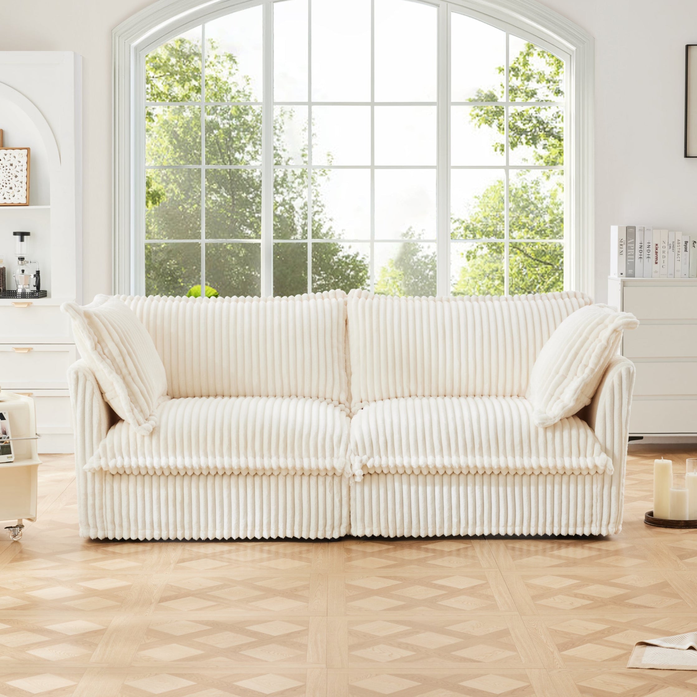 Fluffy 2-Seat Modular Sofa in Corduroy Cream #OttOnly_0 #Fabric_Corduroy Cream