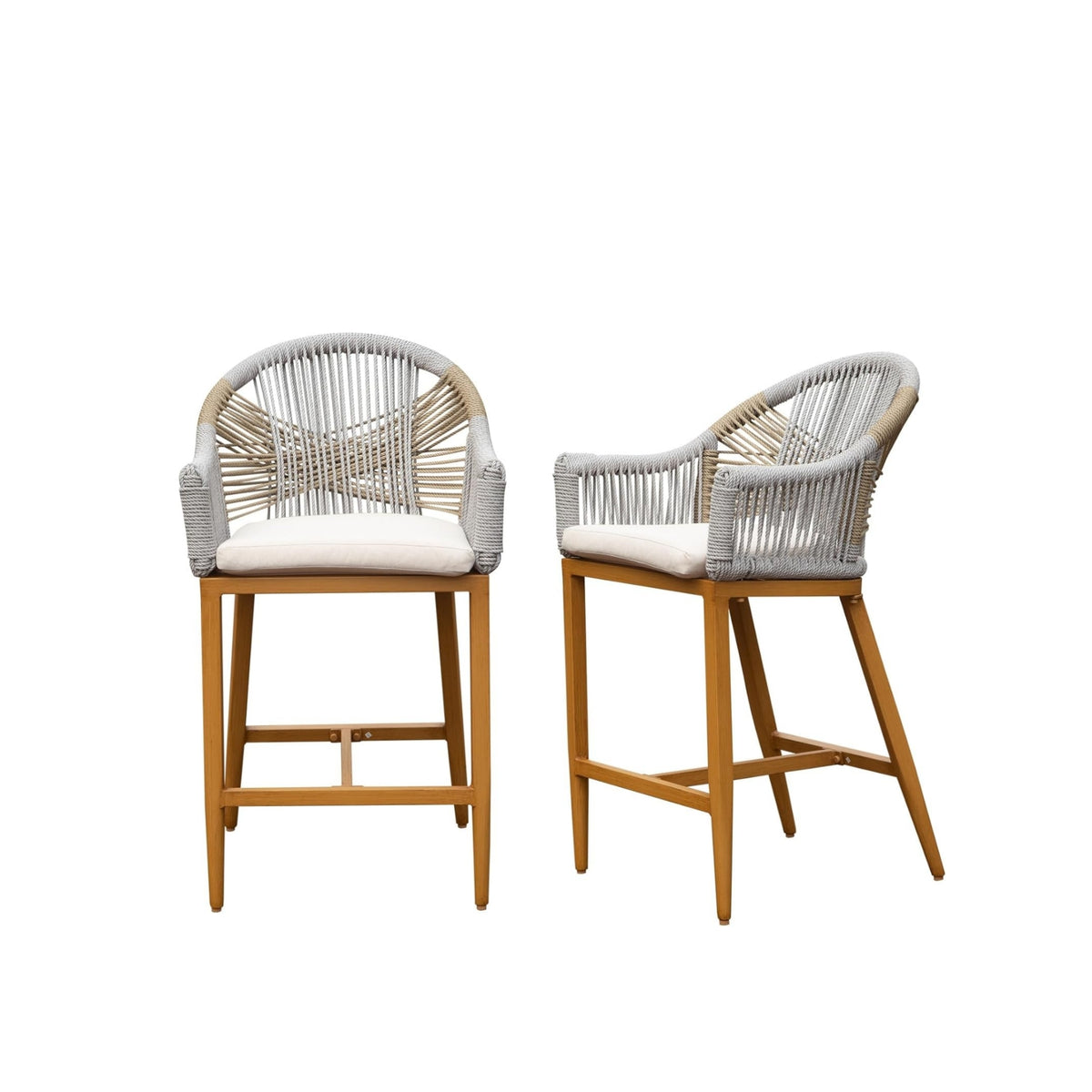 Khaki Aluminum Outdoor Counter Stool with Cushions, Set of 2