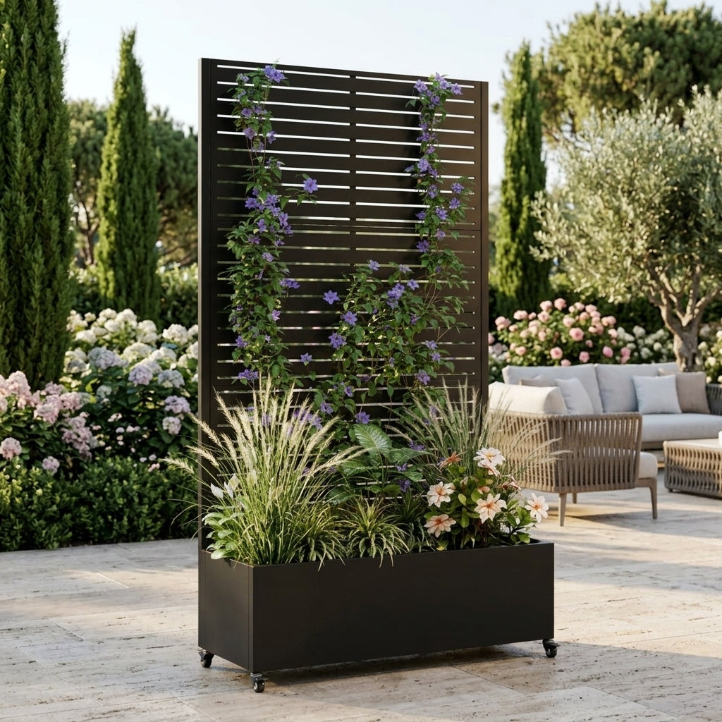 Black Metal Raised Outdoor Planter, 73.2 in Tall
