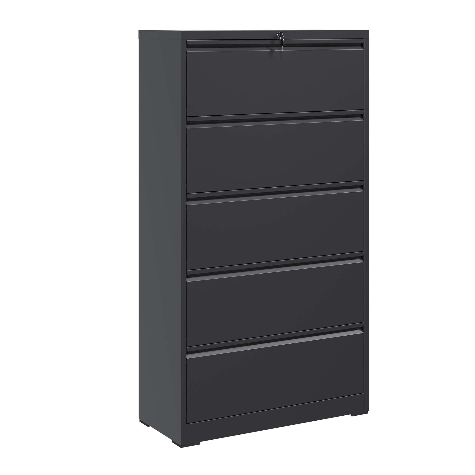 Modern Metal File Cabinet, 5 Drawers, Locking, 64.2 in Tall, Black