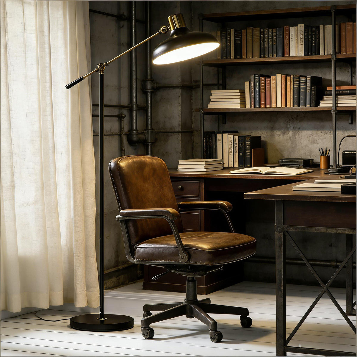Black and Gold Floor Lamp, 65 in