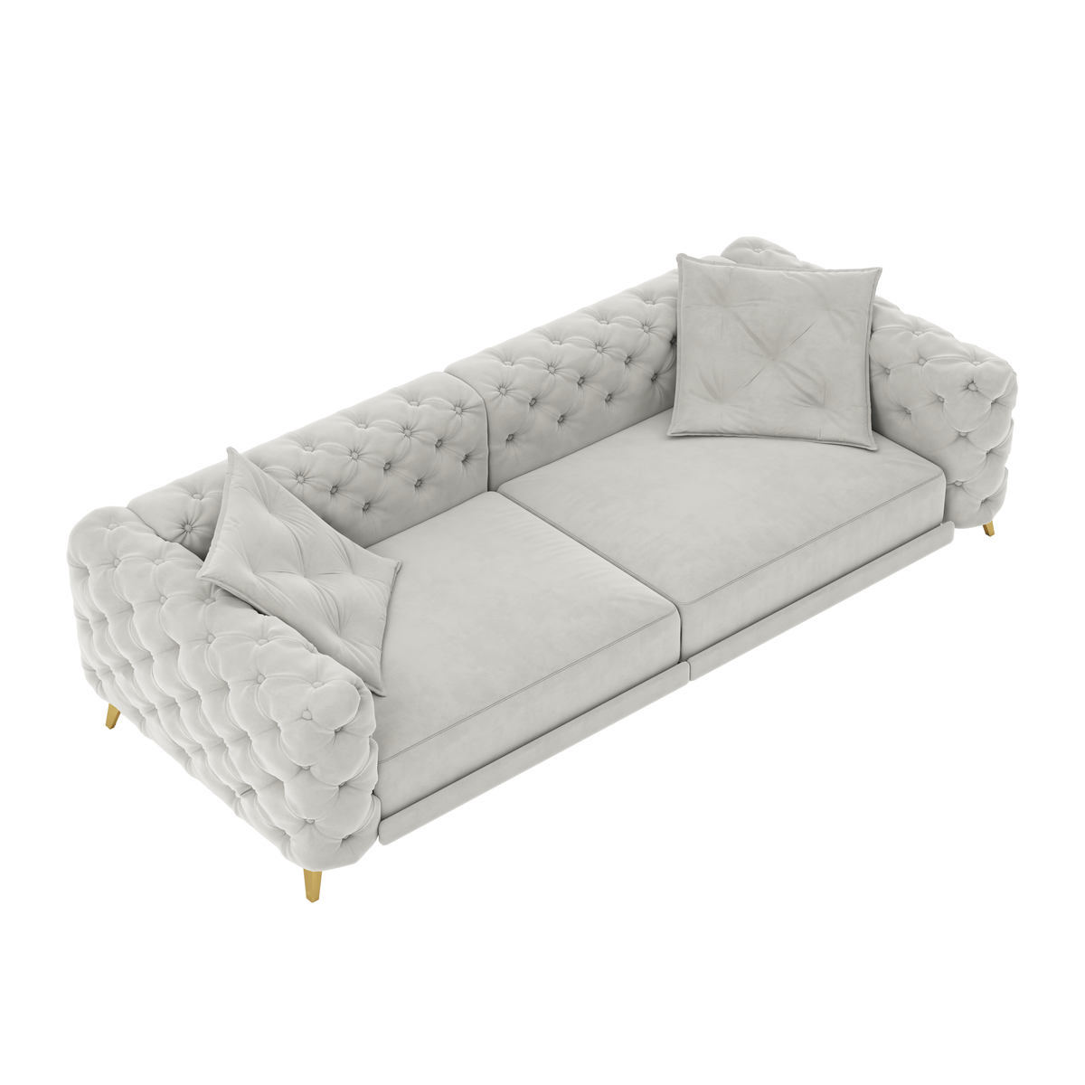 Light Gray Tufted Velvet 4-Seat King Sleeper Sofa with Ottoman, 97.7 in Wide