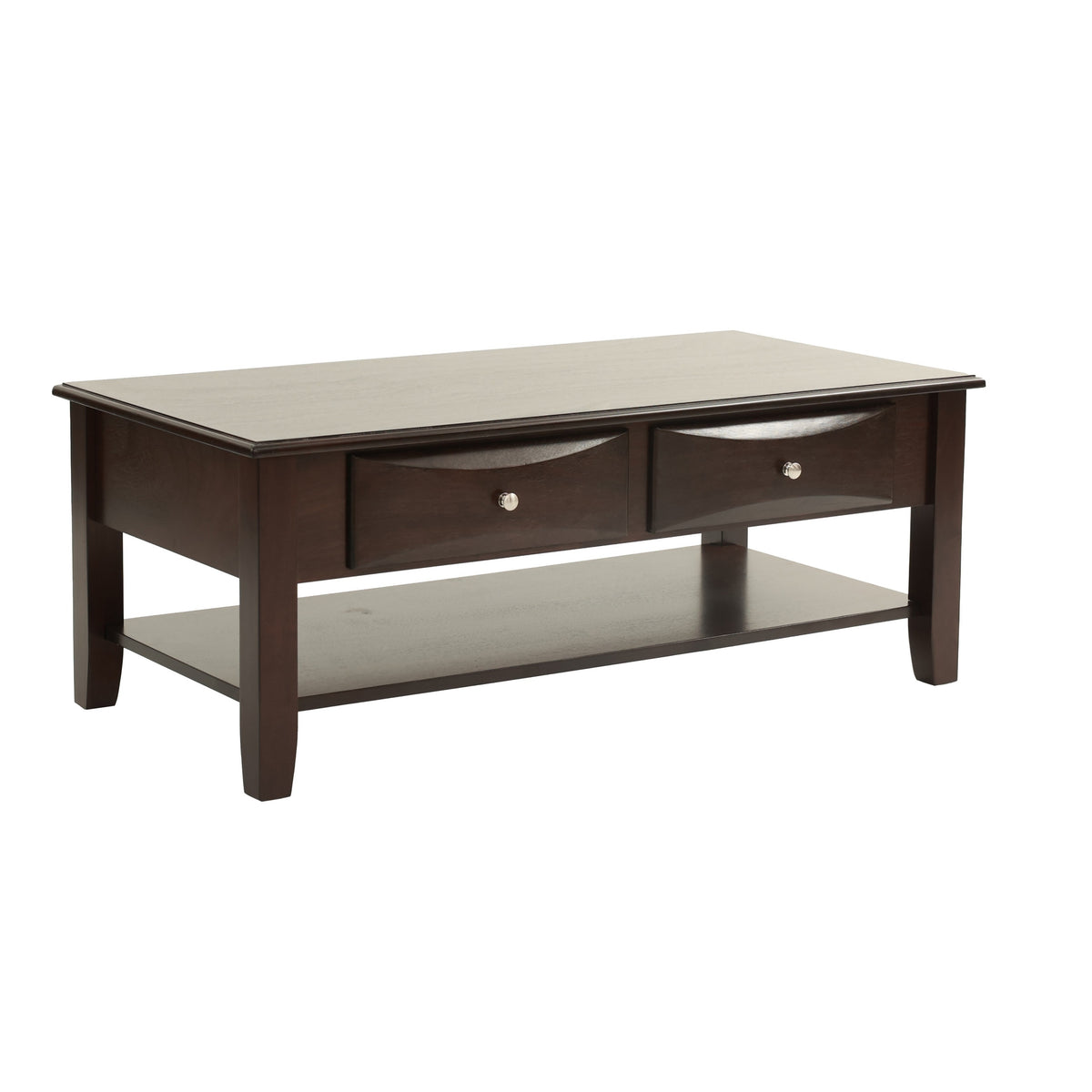 Espresso Rectangular Coffee Table with Drawers and Shelf, 47 in