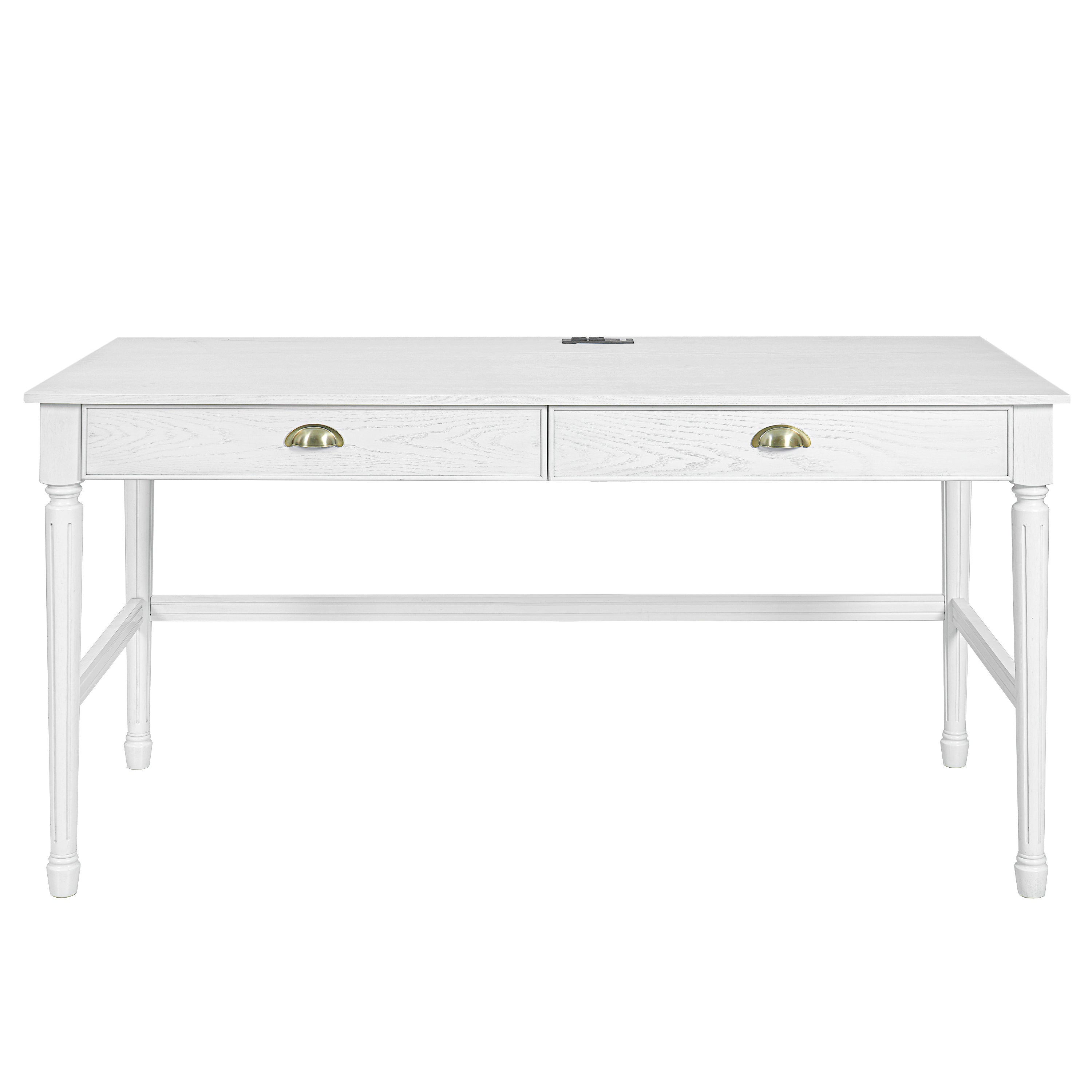 Modern Solid Wood Writing Desk with Charging Station, 60 in, Polished
