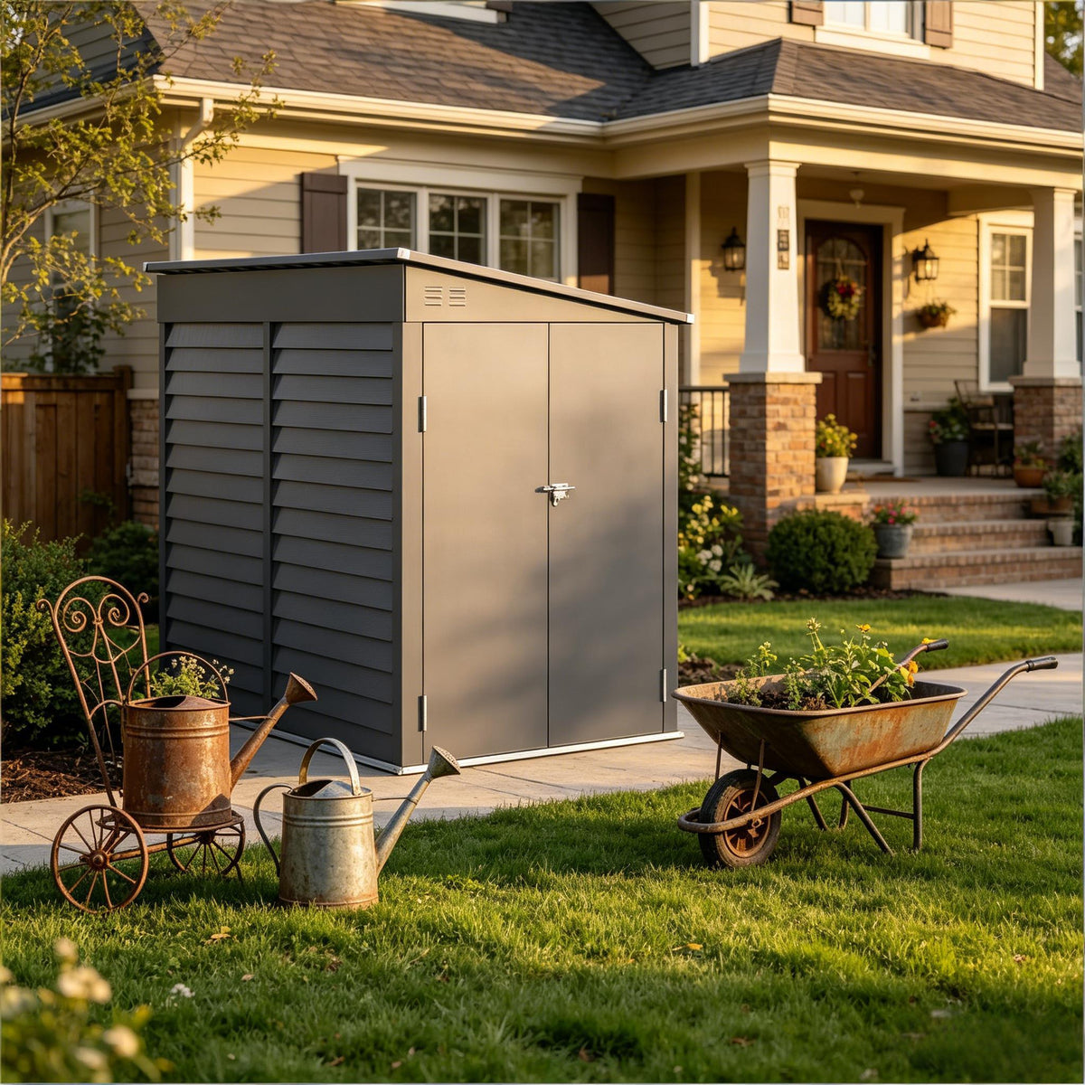 Gray Metal Lean-To Storage Shed, 4.7x8.9 ft