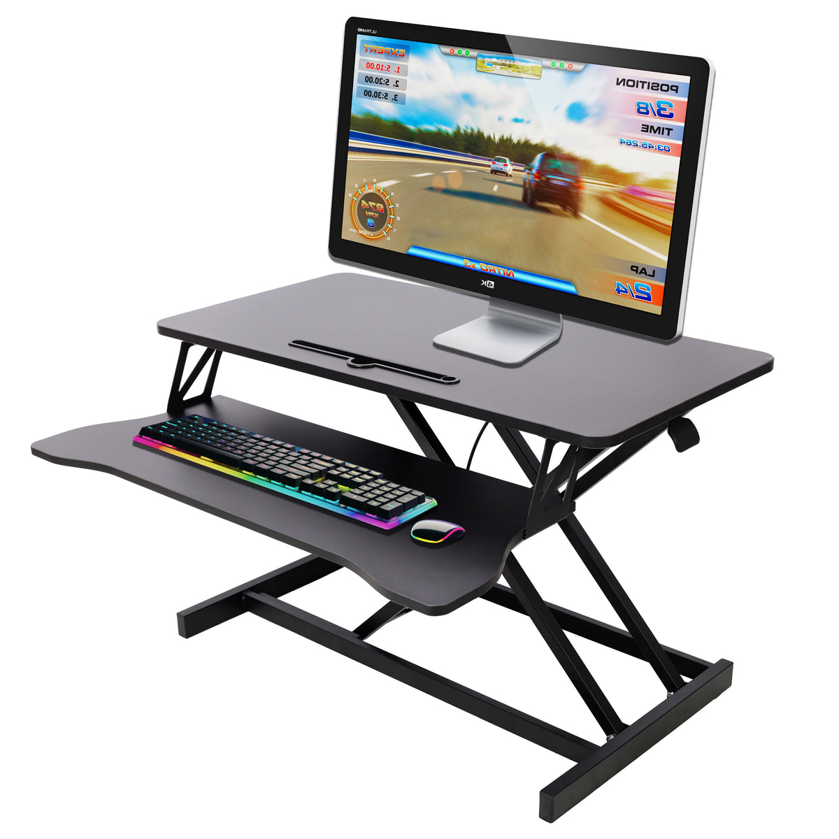 Standing Desk, Height Adjustable, Keyboard Tray, 31.5 in, Black, 19.6 in Tall