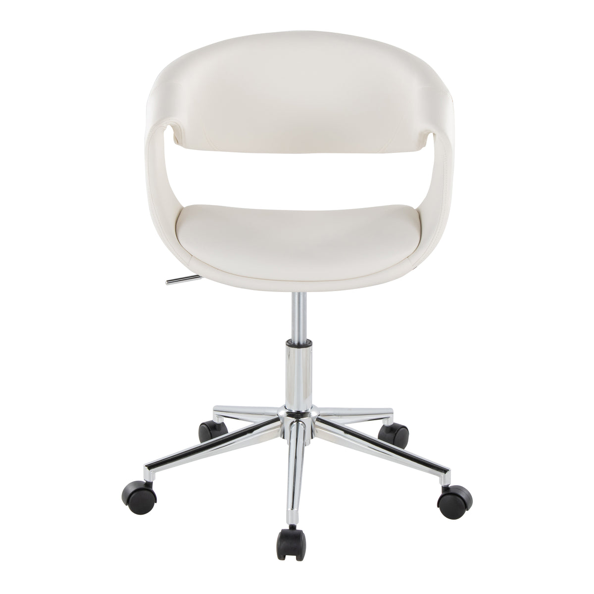 White Vegan Leather Office Chair with Chrome Base, Swivel, 250 lb