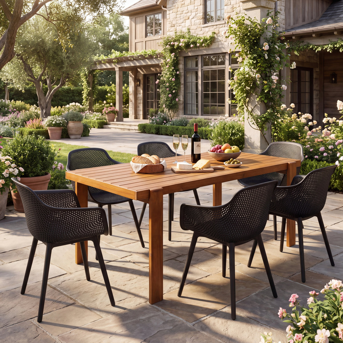 Teak Finish 7-Piece Patio Dining Set