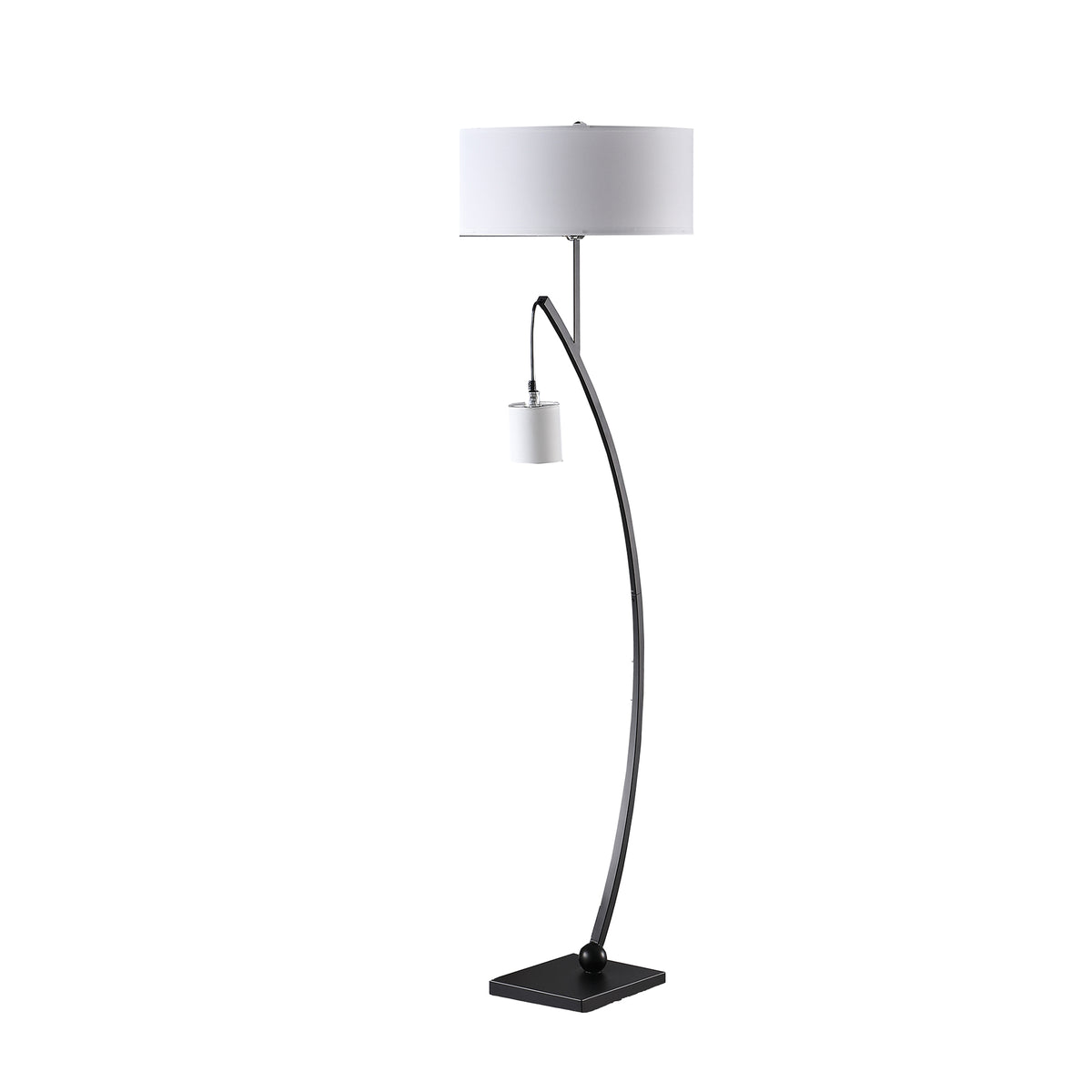 Matte Black Arc Floor Lamp, 59 in, Fabric and Metal
