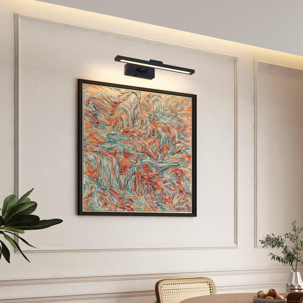 Picture Light with Adjustable Swing Arm, Battery-Powered LED, Black