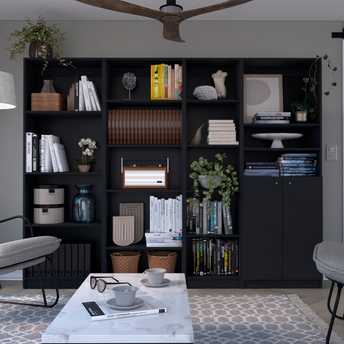 Bookcase, 17 Shelves, 91.8 in, Black
