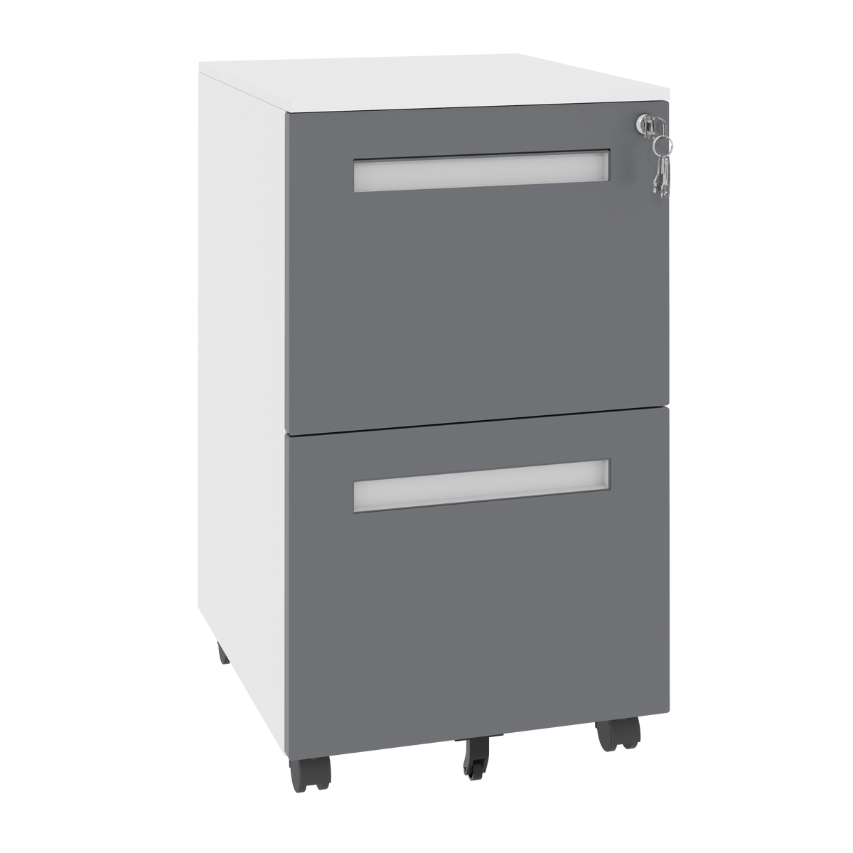 Rolling Modern Metal File Cabinet, 2 Drawers, Locking, 26.6 in, White