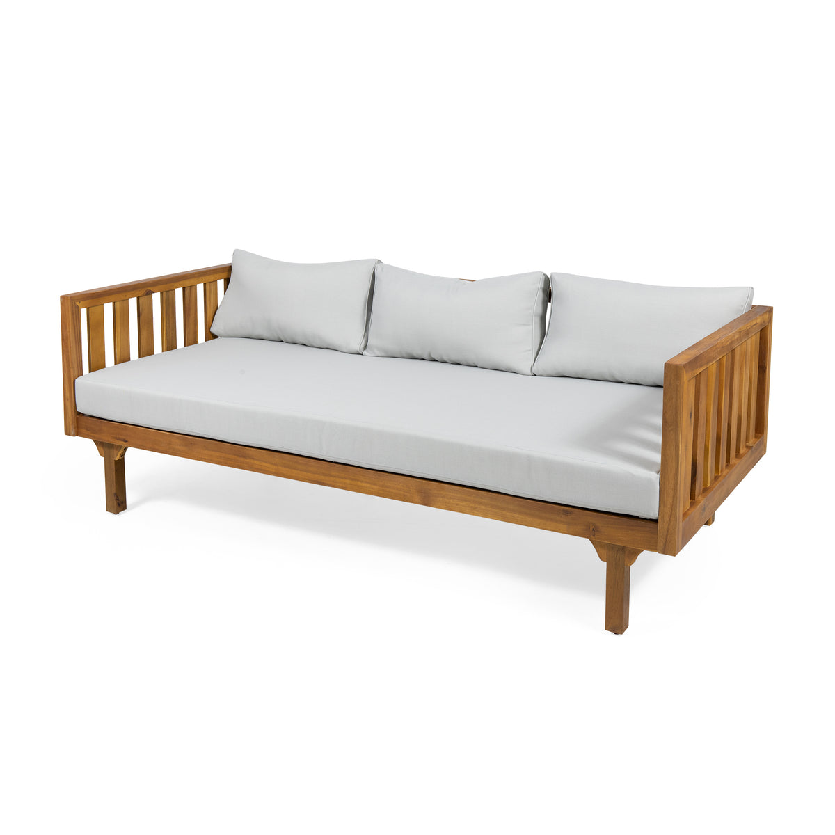 Teak Finish Solid Wood Outdoor Daybed, Teak Cushion