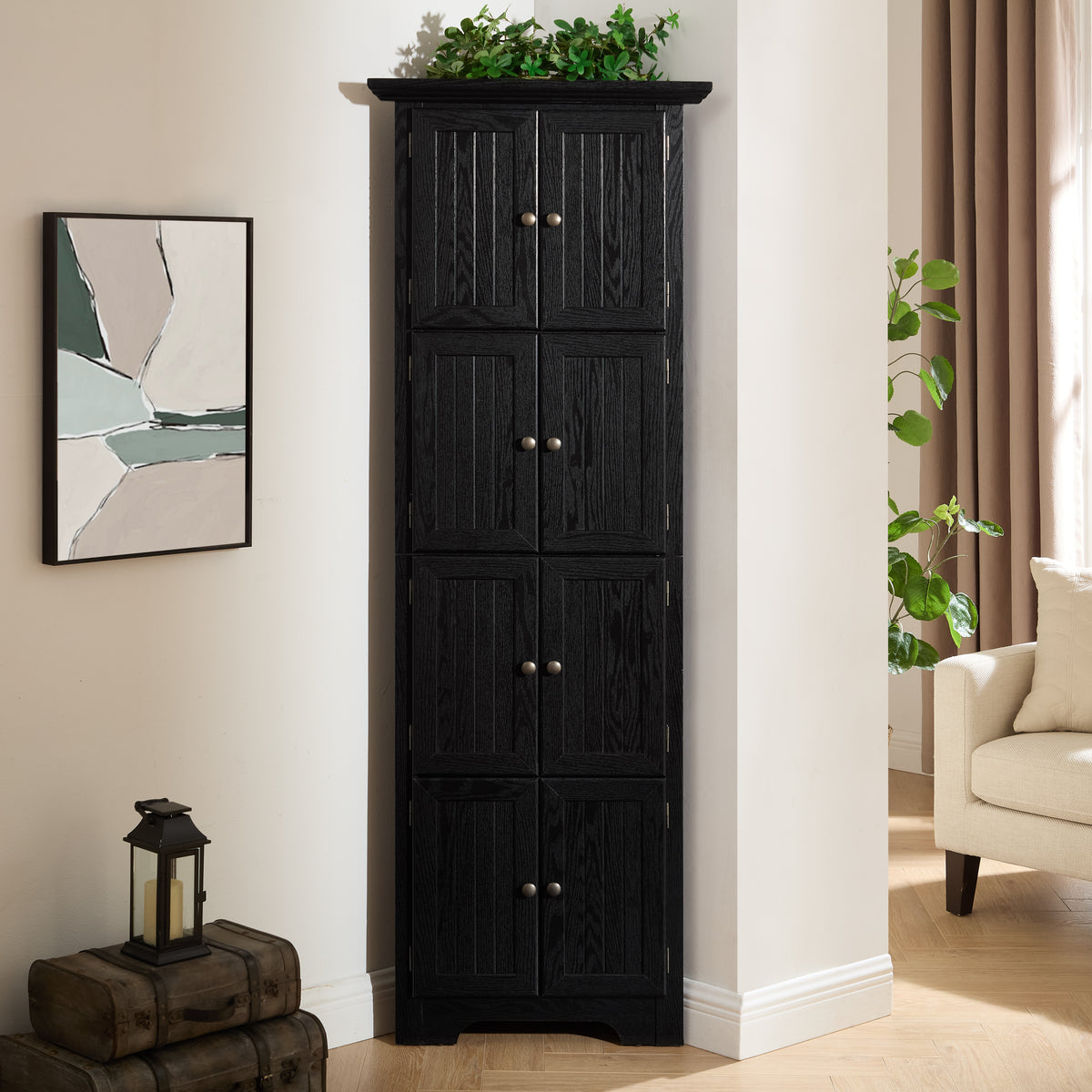 Farmhouse Storage Cabinet, 8 Doors, 72 in Tall, Black