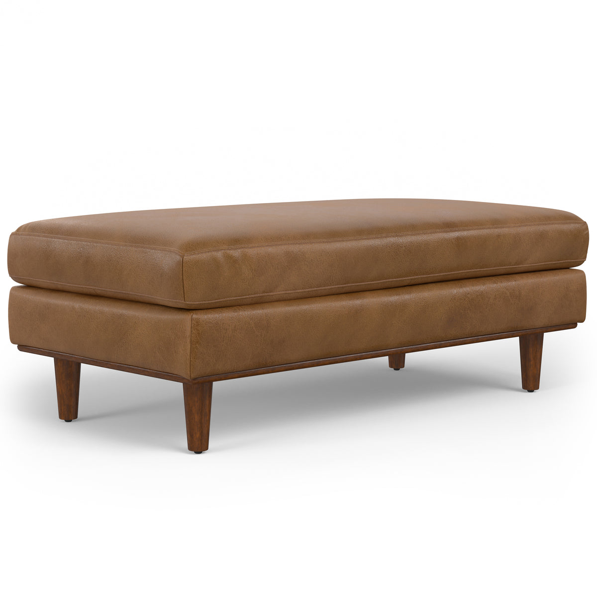 Light Brown Genuine Leather Rectangular Ottoman, 25.3 in