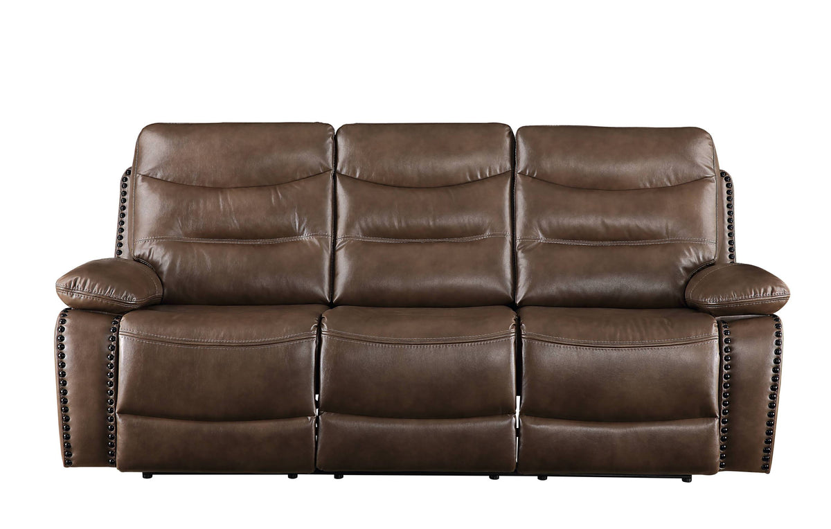Brown Vegan Leather Reclining Sofa, 90 in Wide