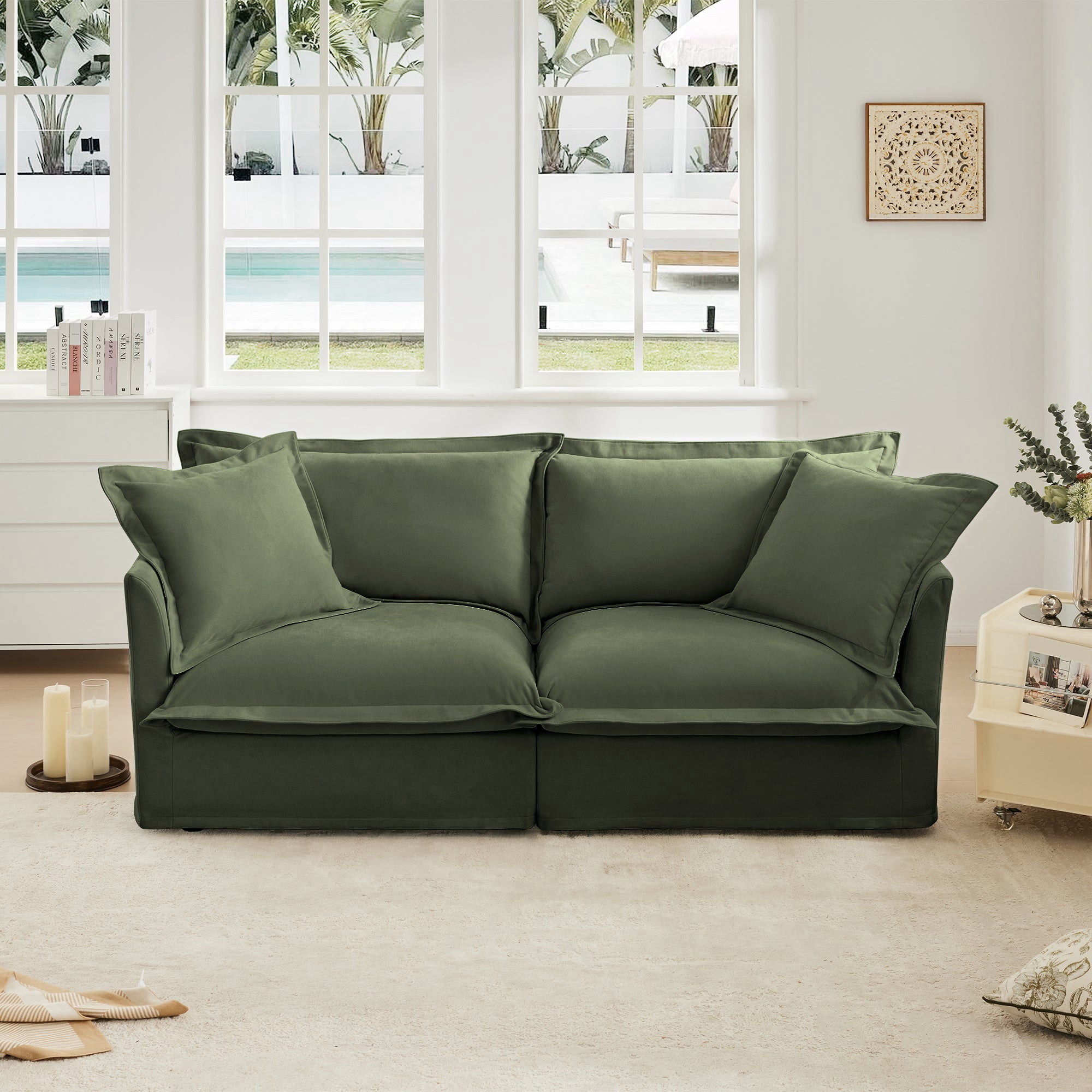 Fluffy 2-Seat Modular Sofa in Chenille Olive #OttOnly_0 #Fabric_Chenille Olive