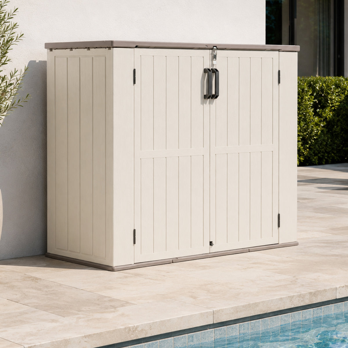 White Resin Deck Box, Gas Spring Lid