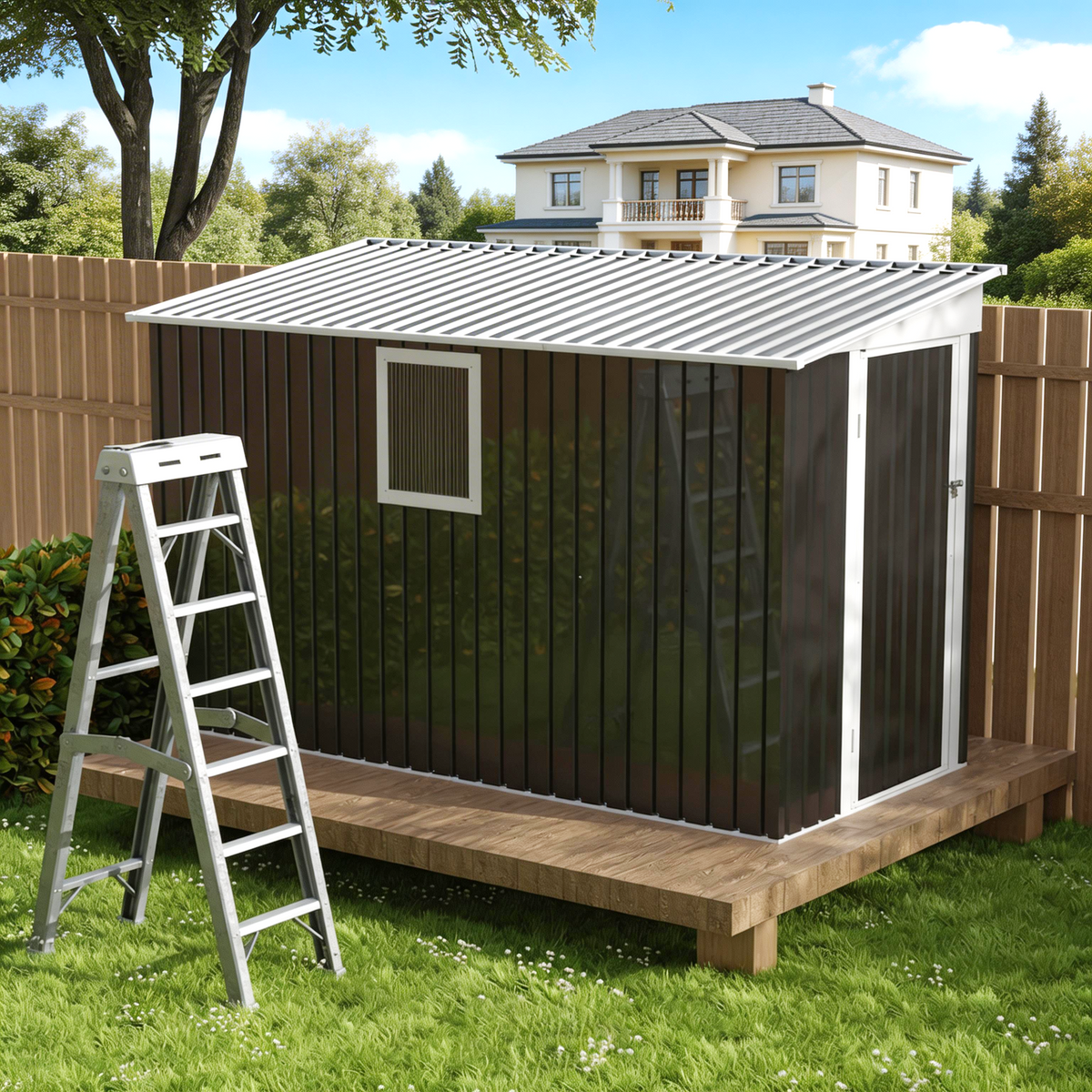 4x9 ft Gray Metal Storage Shed with Window