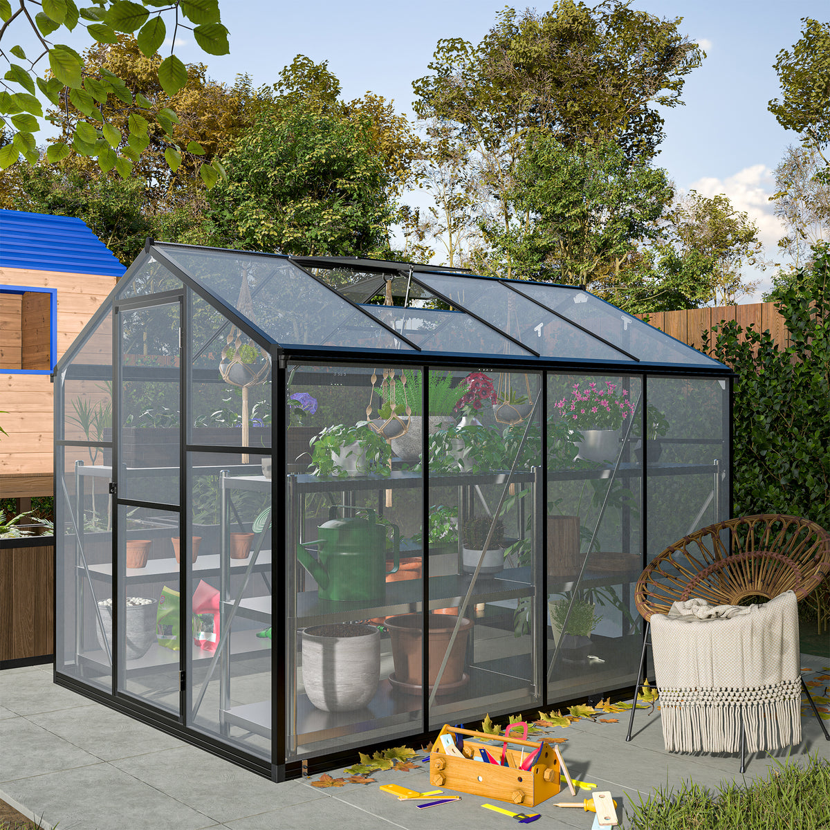 6x8 ft Black Aluminum Greenhouse